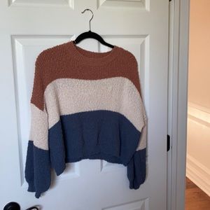 Blue,brown,and white sweater